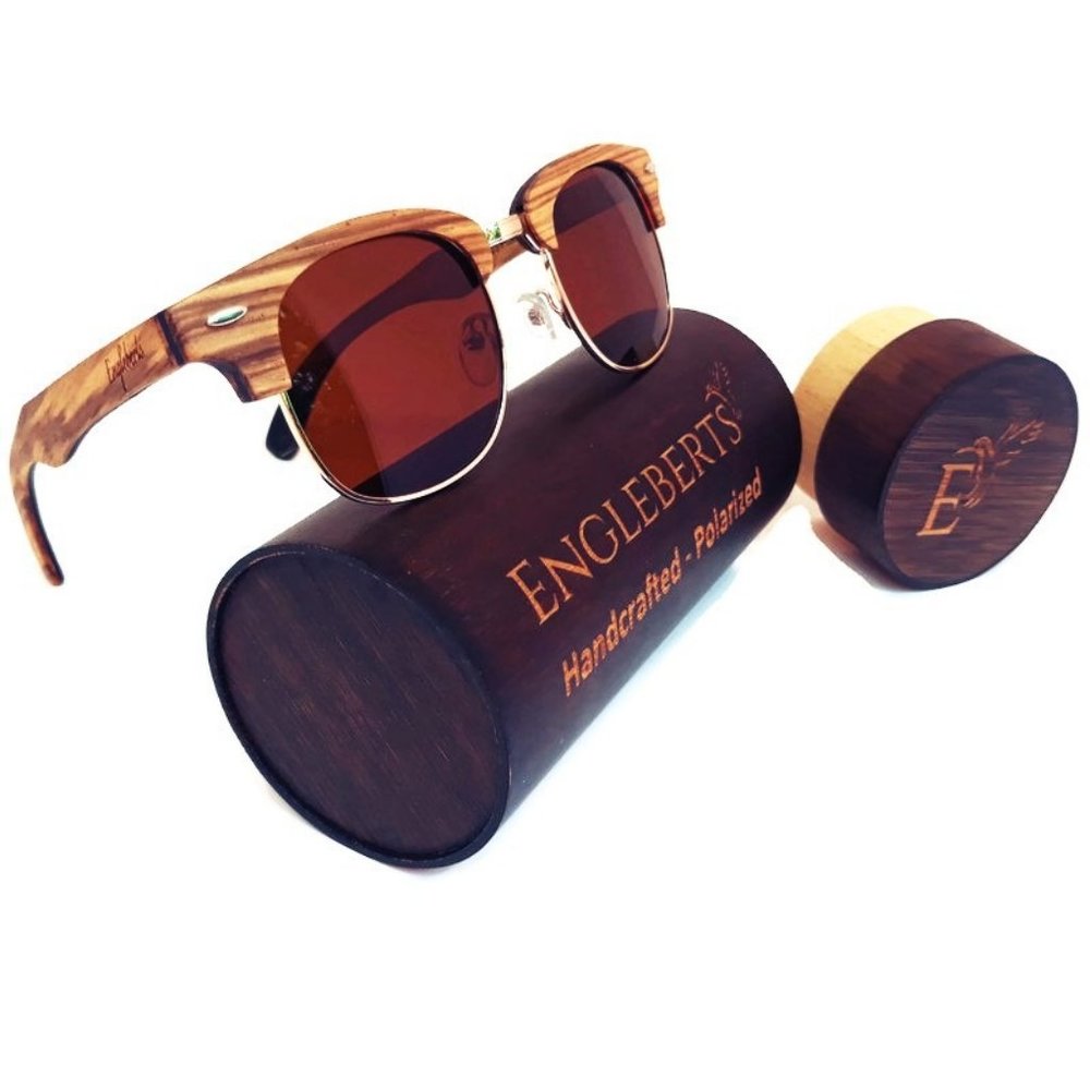Ebony and ZebraWood Framed Sunglasses, Polarized